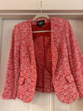 RACHEL Rachel Roy Red Tweed Open-Front Blazer